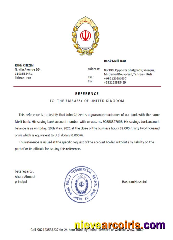 Iran Melli bank reference